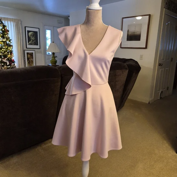 strapless open back dress Best Choice Products 6ft Prelit Pink Artificial Christmas Tree, Snow Flocked Full Holiday Decoration w/ Foldable Base